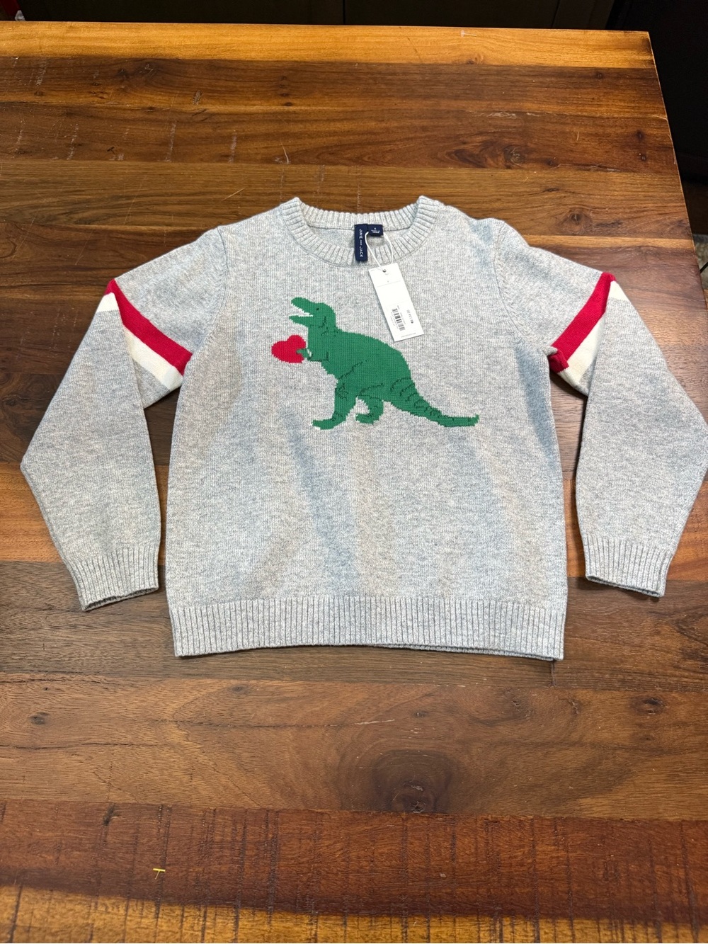 Janie and Jack Boys Size 6 Dinosaur Heart Sweater NWT Gray Valentine $54